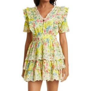LoveShackFancy Aldina Ruffle Dress Yellow floral mini dress